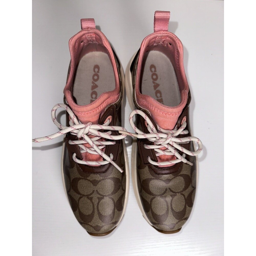 Coach Women’s Brown/Pink Signature Logo Low Top Lace-Up Sneaker C5774 Size 8.5B - Picture 3 of 9